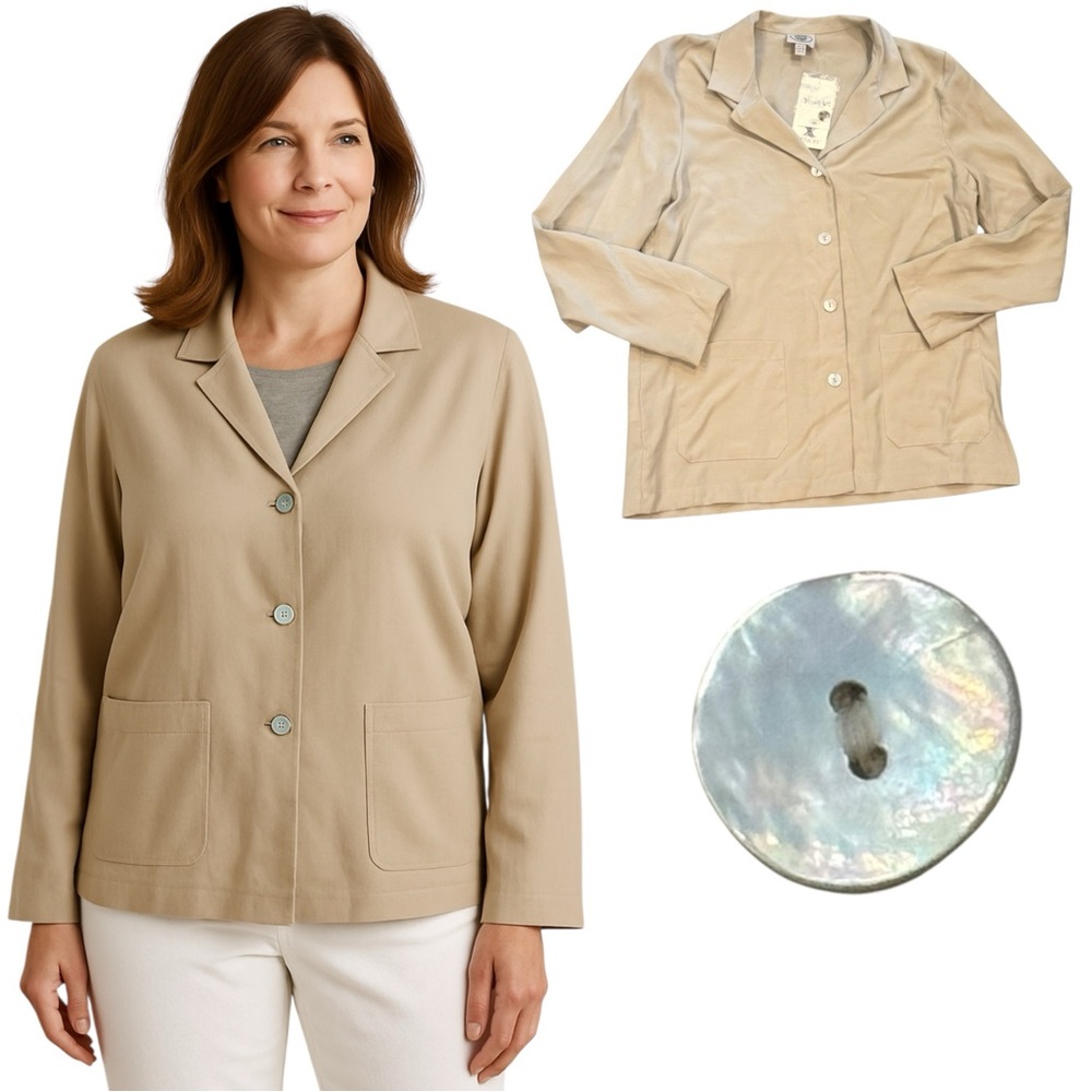 Laura Ashley NWT Beige Sweater Blazer Tencel Sz 8‎ Minimalist Casual Button Chic
